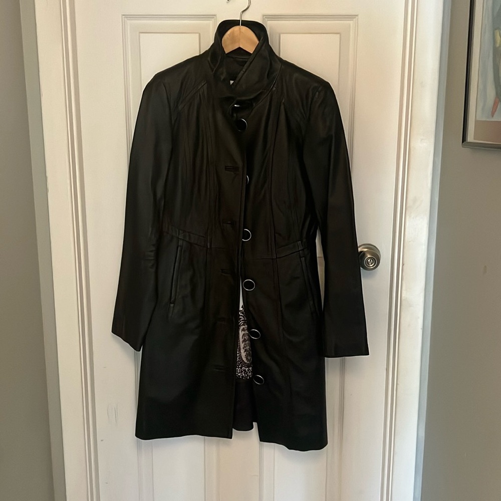 Long black leather coat